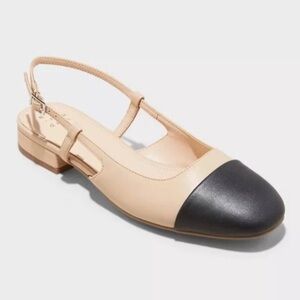 A New Day Tan Black Cap Toe Slingback Flats Size 9.5 NWT
